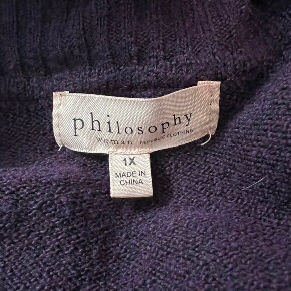 Philosophy Dark Purple Cozy Sweater Cowl Neck 1X heathered - Picture 5 of 9